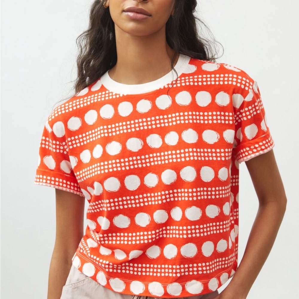Anthropologie Maeve Orange Polka Dot Short Sleeve Tee